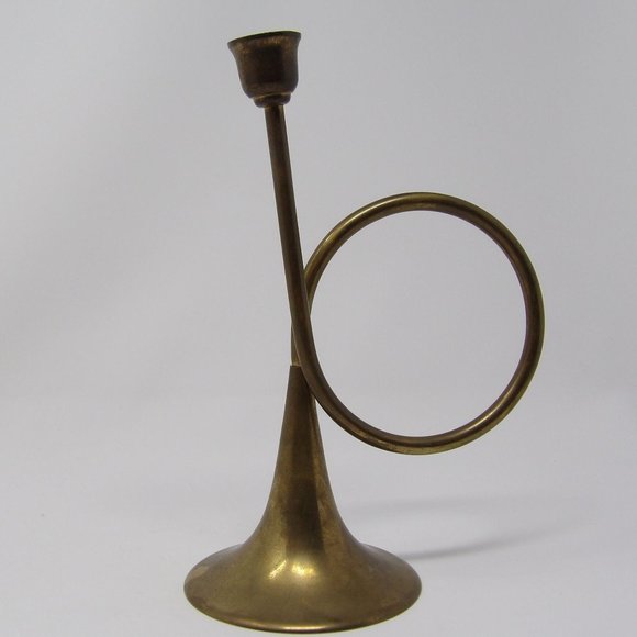 Vintage Brass French Horn Candle Stick Holder 9" H x 4 1/2" W - Picture 8 of 10